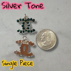 LAST ONE - Single Piece Silver Tone Dark Blue CC Zipper Pull Charm